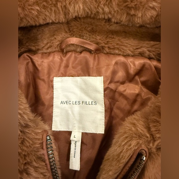 Avec Les Filles Tan Faux Fur Jacket Like New Size L - Picture 2 of 6